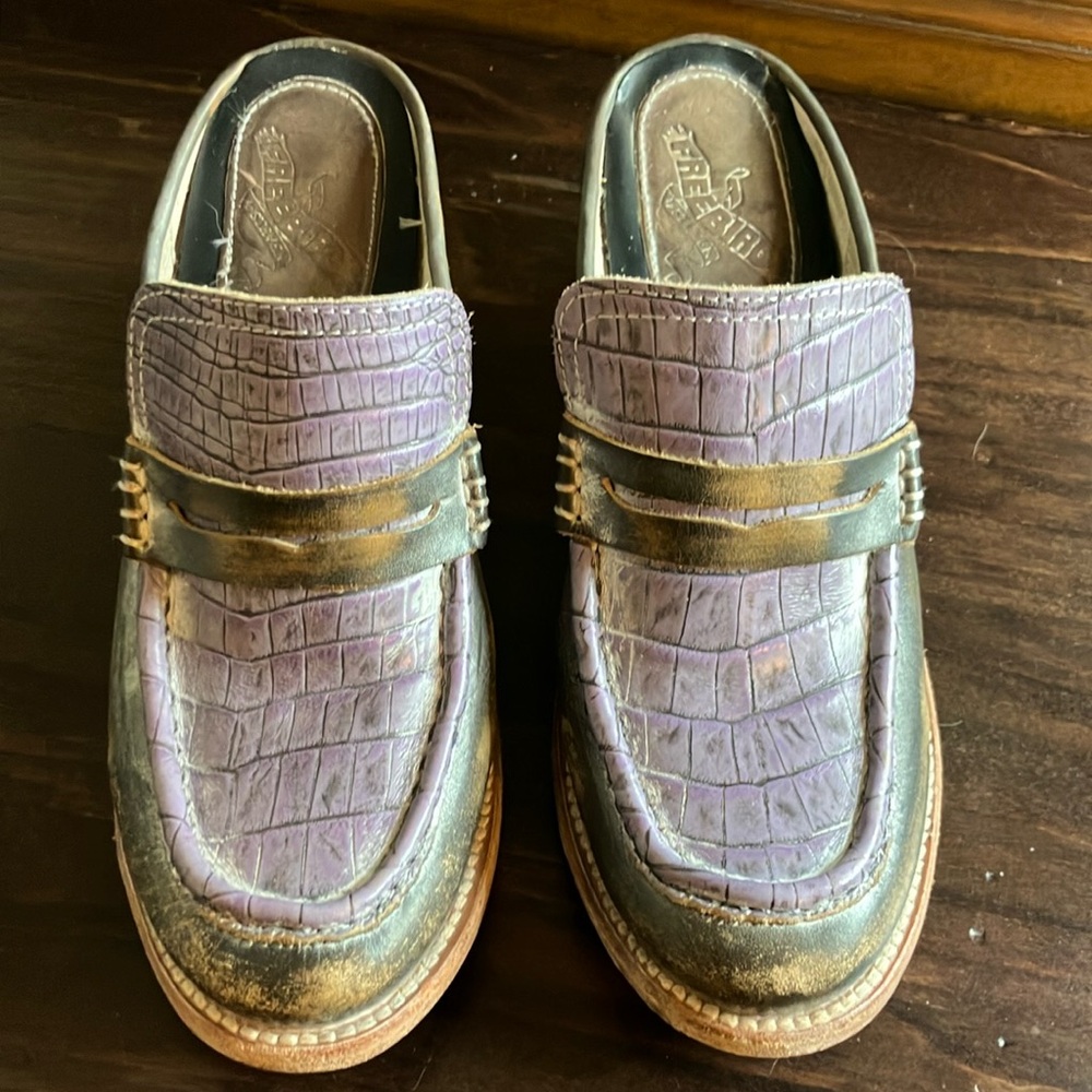 Freebird by Steven Purple and Gray Leather Mules with Chunky Heel - Picture 3 of 6